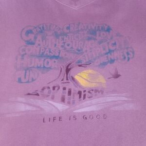LIFE IS GOOD Crusher Tee OPTIMISM OPTIMISTIC Tree Of Life Shirt Womens M Purple